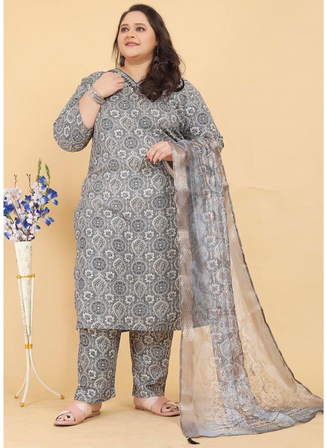 Rayon Grey Casual Wear Printed Readymade Plus Size Suit